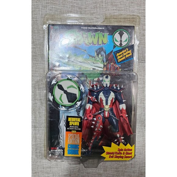 New 1994 Medieval Spawn Poseable Action Figure w/‎ Special Edition Comic Book - Picture 1 of 2